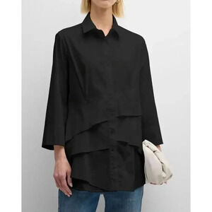 New $225 Finley Women's Black Cotton Jenna Button-Down Ruffle Poplin Top Size 2X